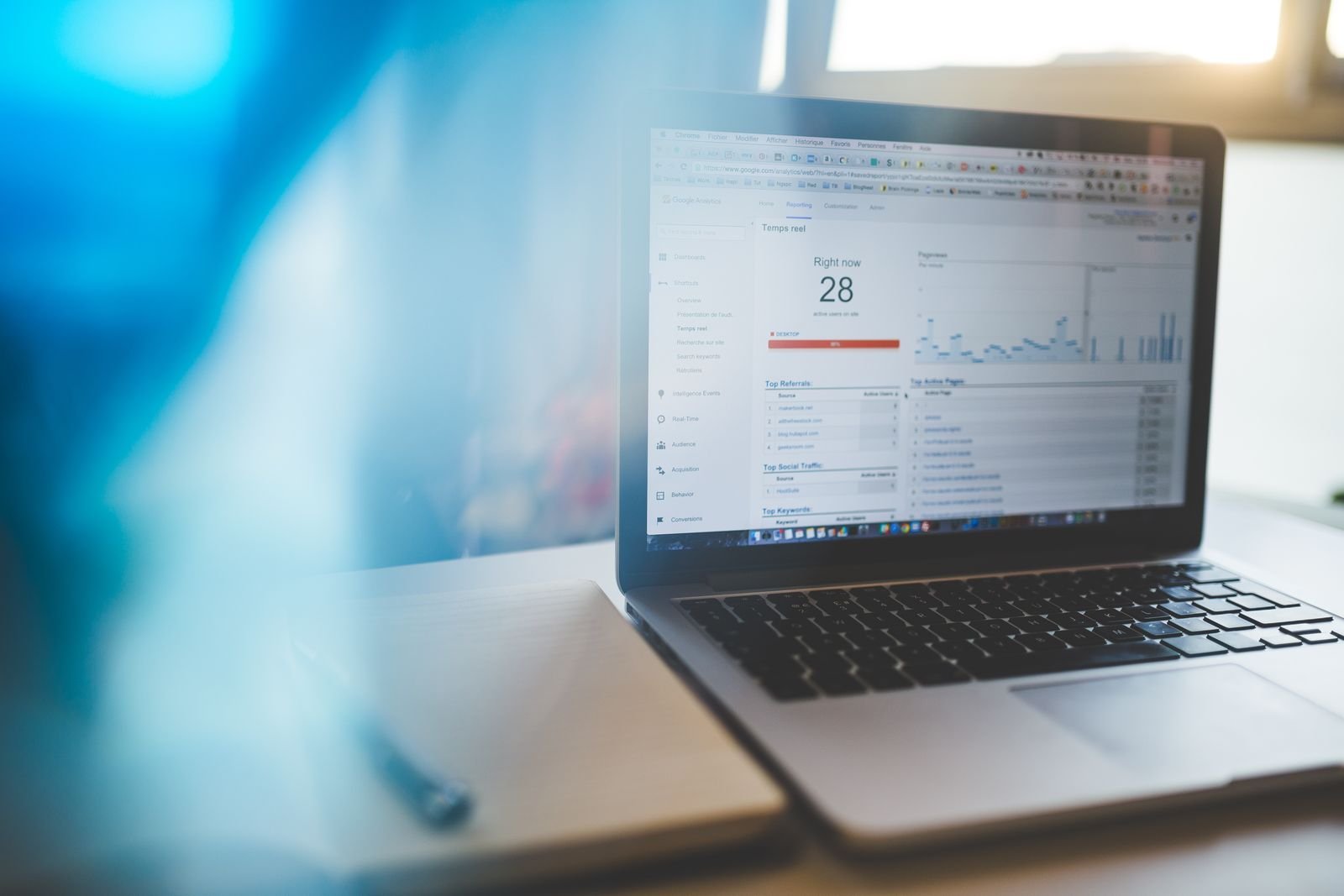 Google Analytics traffic report open on a laptop screen